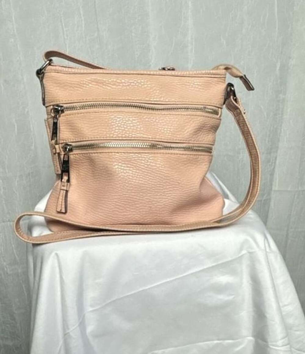 Solene Light Pink Pebbled Faux Leather Multi-Zipper Crossbody Bag Purse - Picture 3 of 8